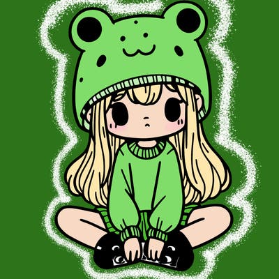 a girl wearing a frog hat and some frog socks
