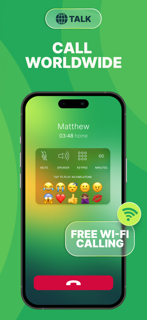 textPlus app screen showing free worldwide wifi calling and emojitone features