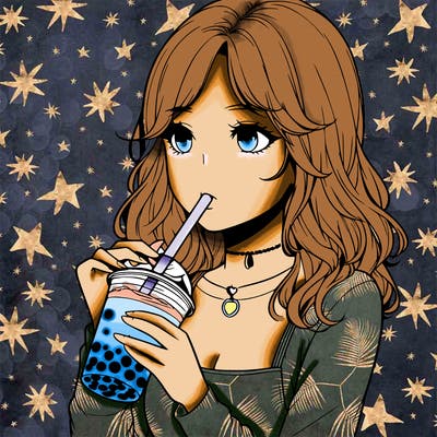 realistic girl drinking boba tea
