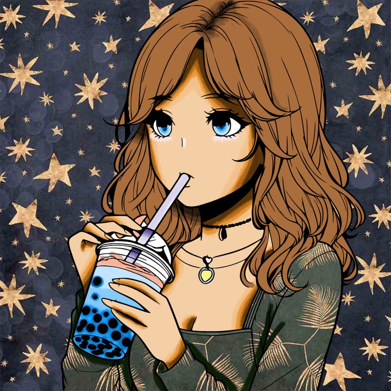 realistic girl drinking boba tea