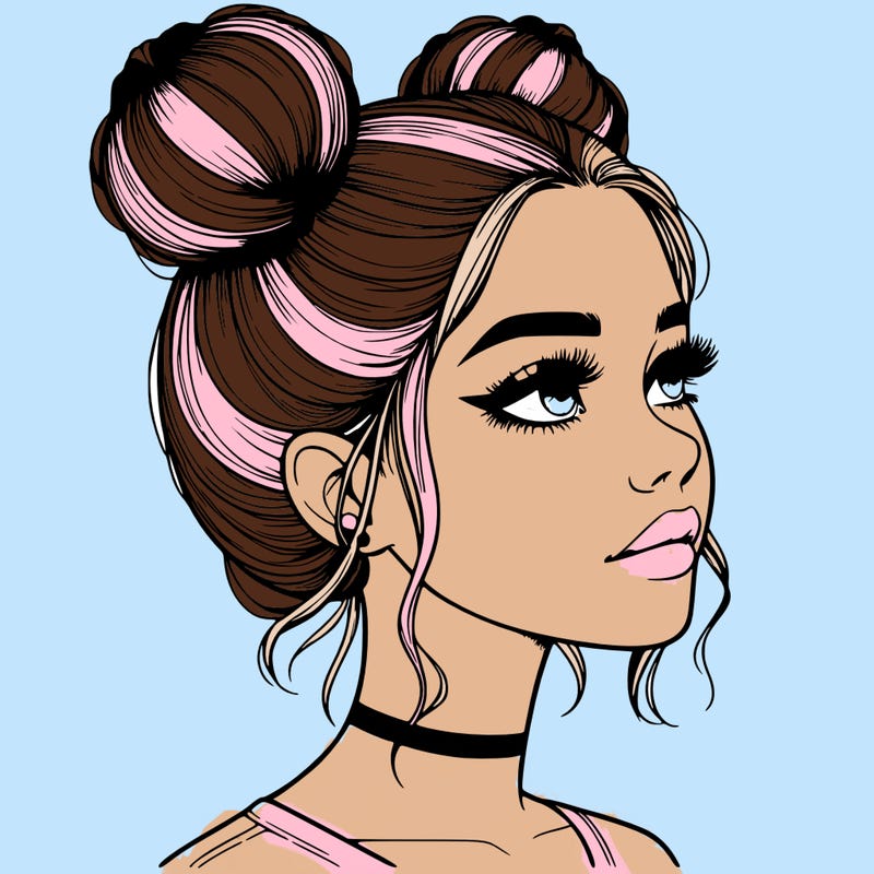 realistic girl with buns on the top of her head