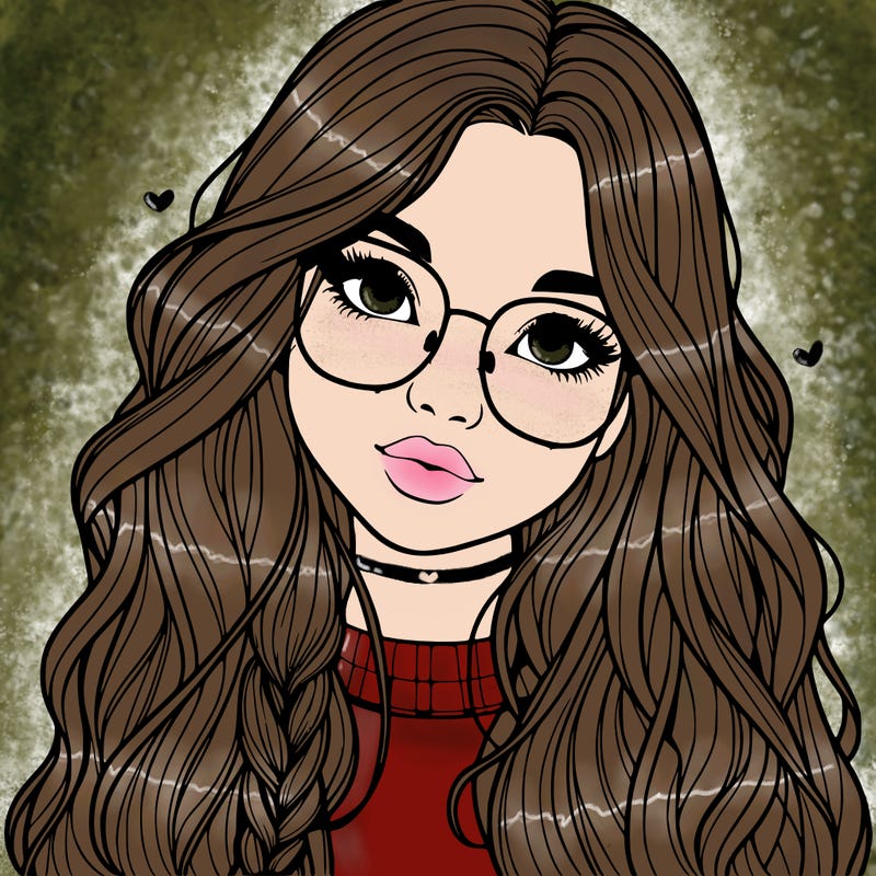 girl with long hair and freckles and glasses realistic
