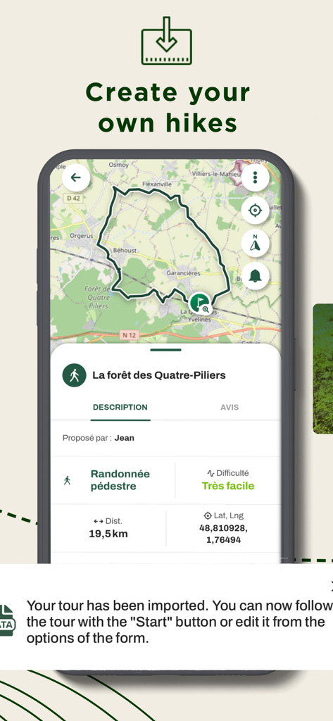 MaRando app interface for creating custom hiking routes with map and trail statistics