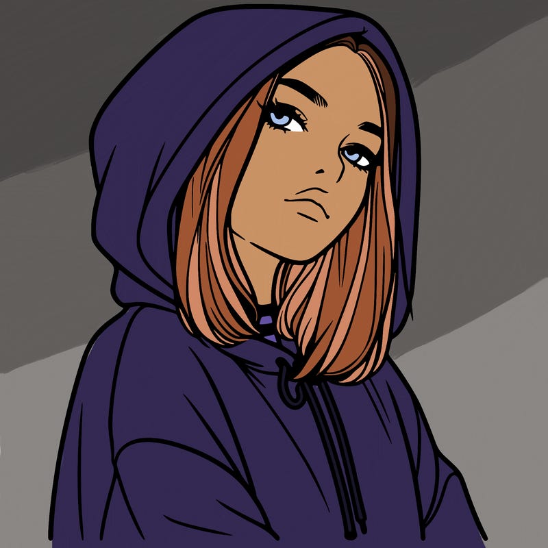 a realistic girl in a hoodie