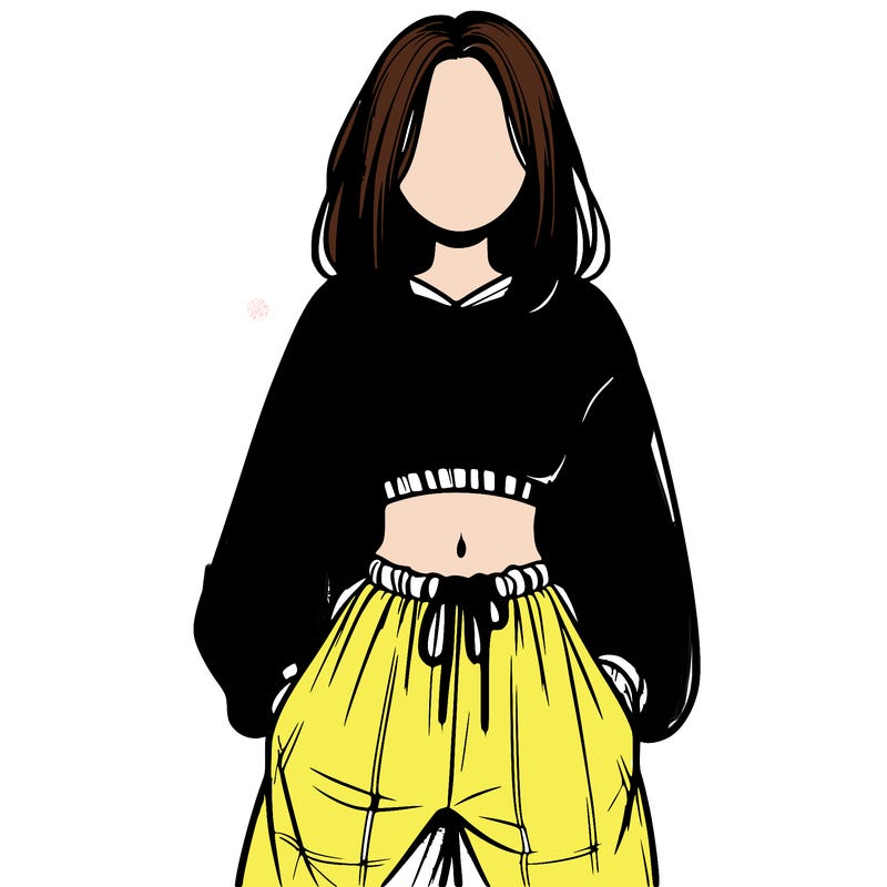 realistic girl faceless with baggy pants and a crop top