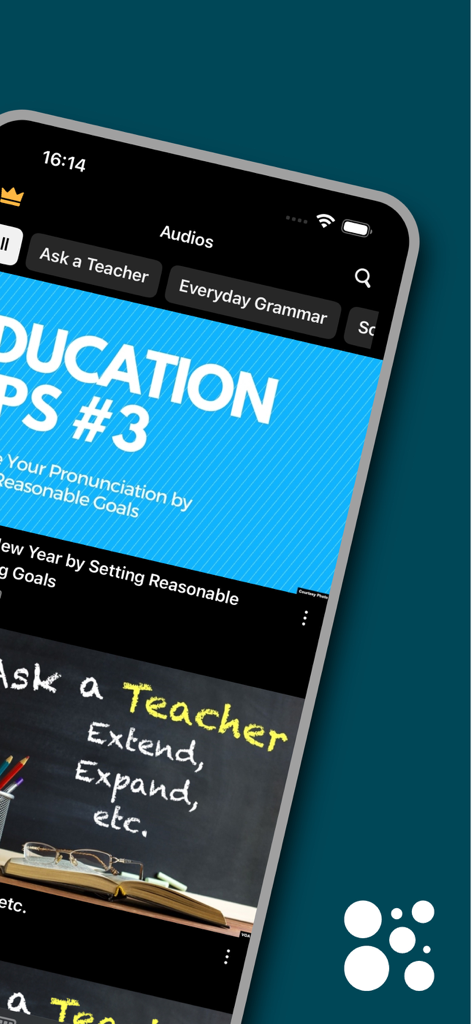 VOA Special English Listening - VOA Special English app interface displaying various English audio lessons for grammar and pronunciation