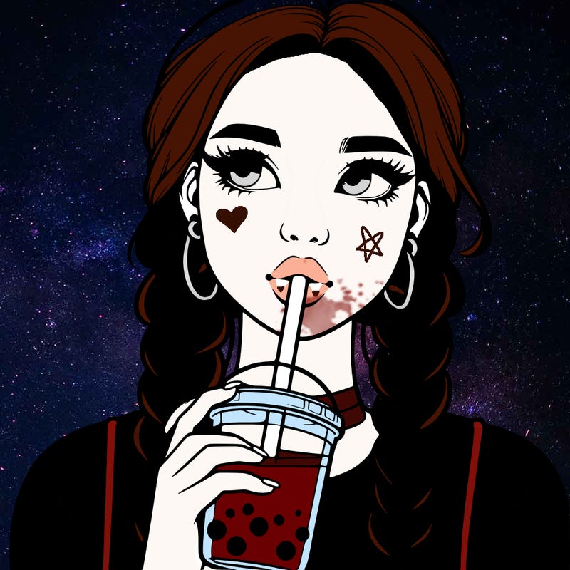 realistic girl with braided hair drinking boba