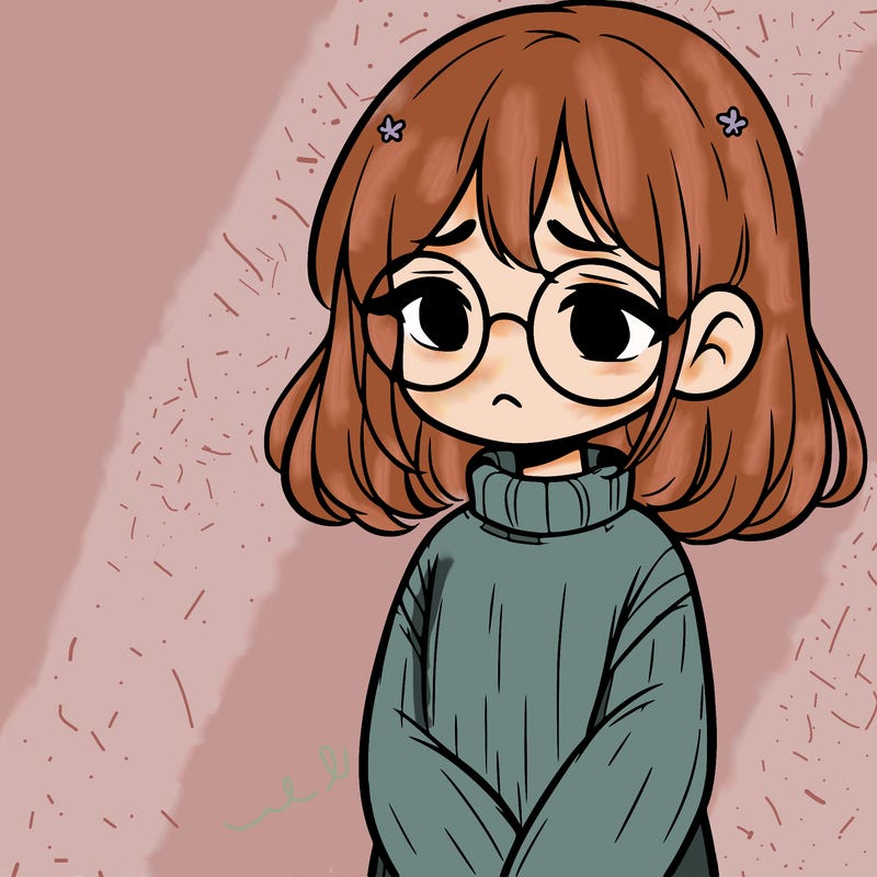 sad girl with glasses in a sweater