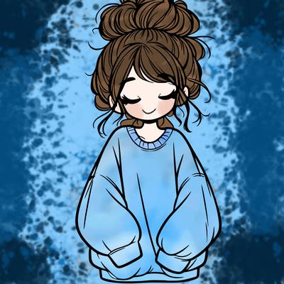 girl with baggy sweatshirt and messy bun