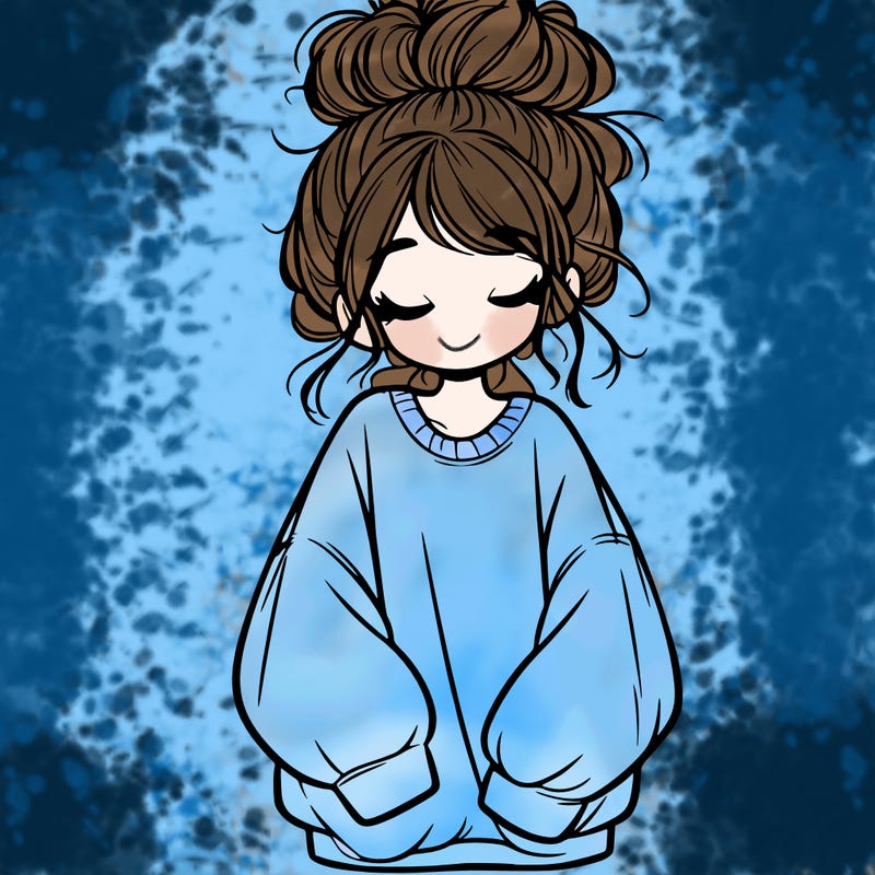 girl with baggy sweatshirt and messy bun