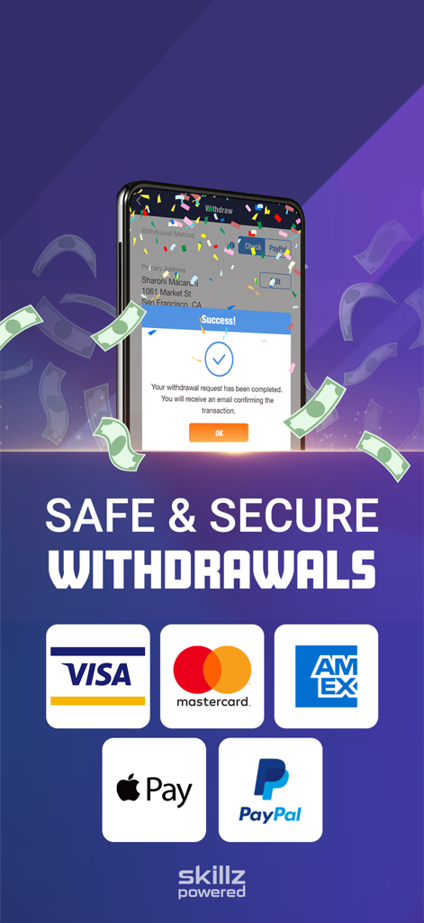 Real Money Bubble Shooter Pro - Safe and secure withdrawal options in Real Money Bubble Shooter Pro including PayPal, Apple Pay, and credit cards.