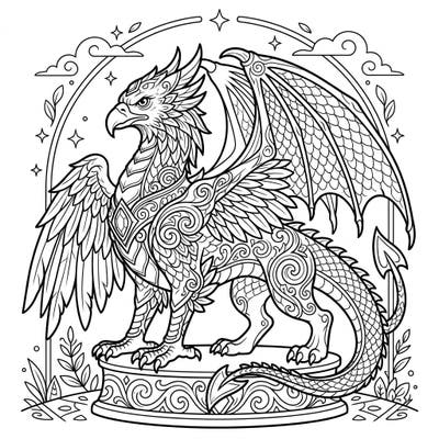 Embark on an epic coloring journey with this stunning griffin sculpture. This highly detailed design offers a captivating challenge for artists of all ages, perfect for bringing a legendary creature to vibrant life.