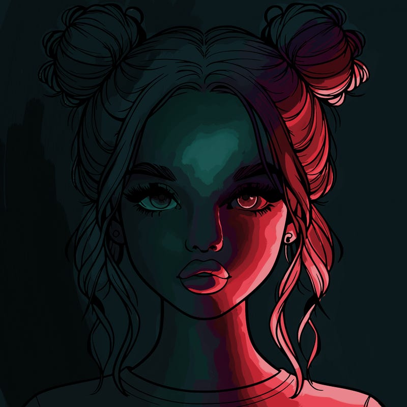 realistic girl with two buns in hair and lips