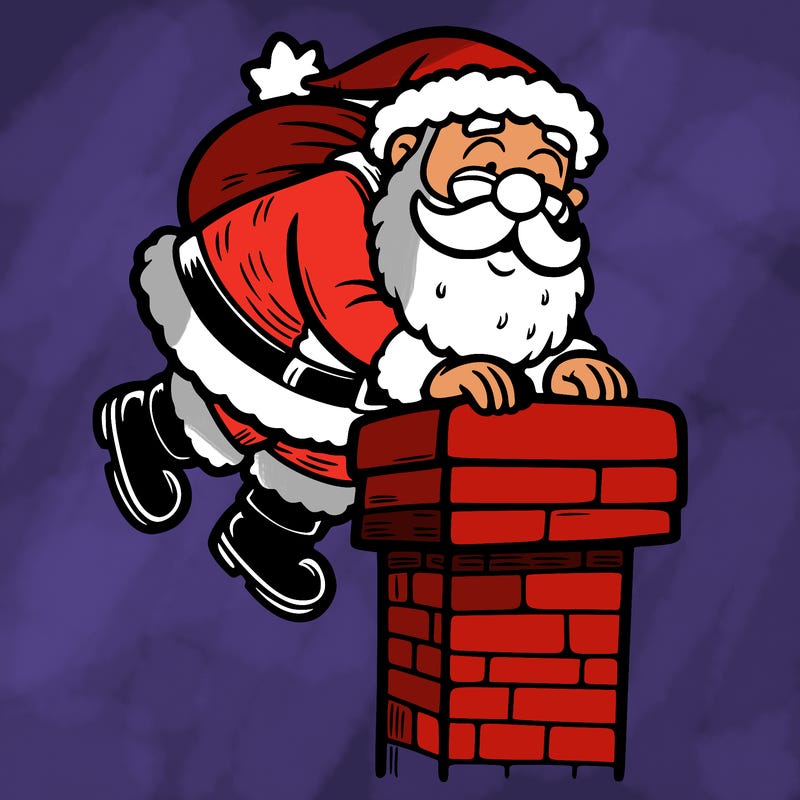 santa climbing down a chimney