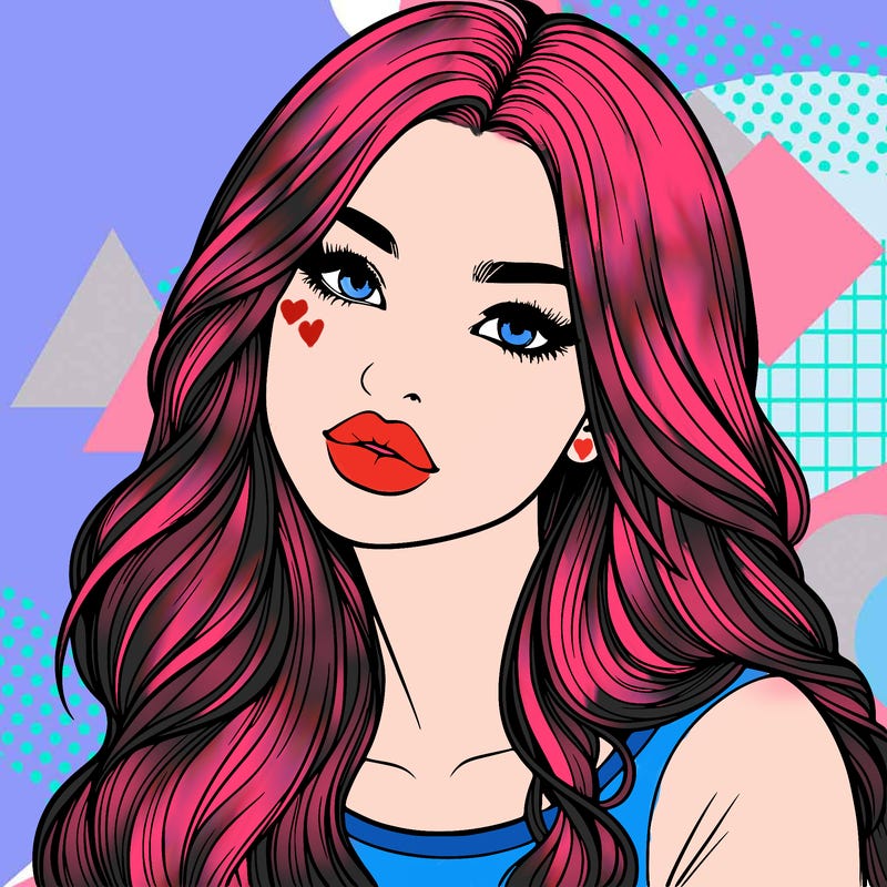 realistic girl with hair on her hair and lips