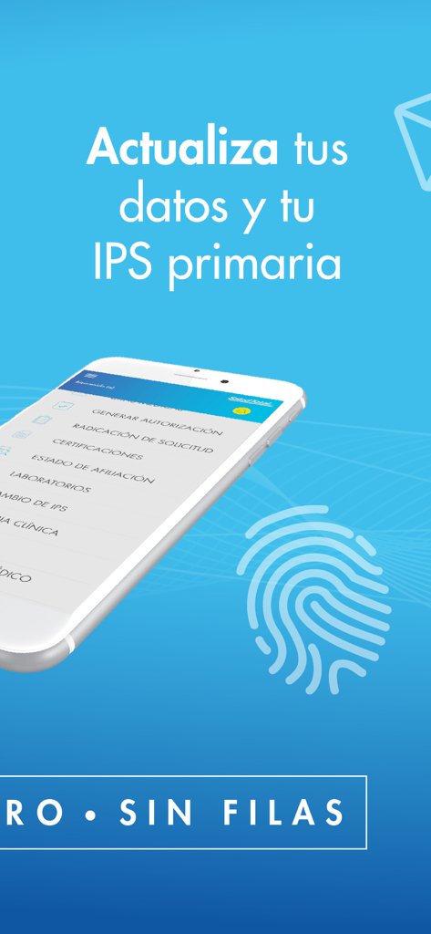 Tela do aplicativo Salud Total mostrando opções para atualizar dados do usuário e centro de saúde primário