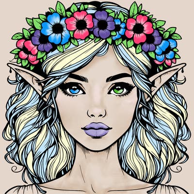 realistic female elf with flower crown