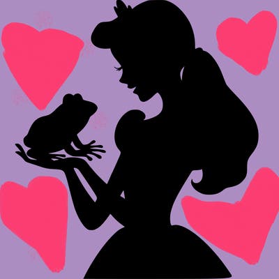 a shadow of a princess holding a frog realistic