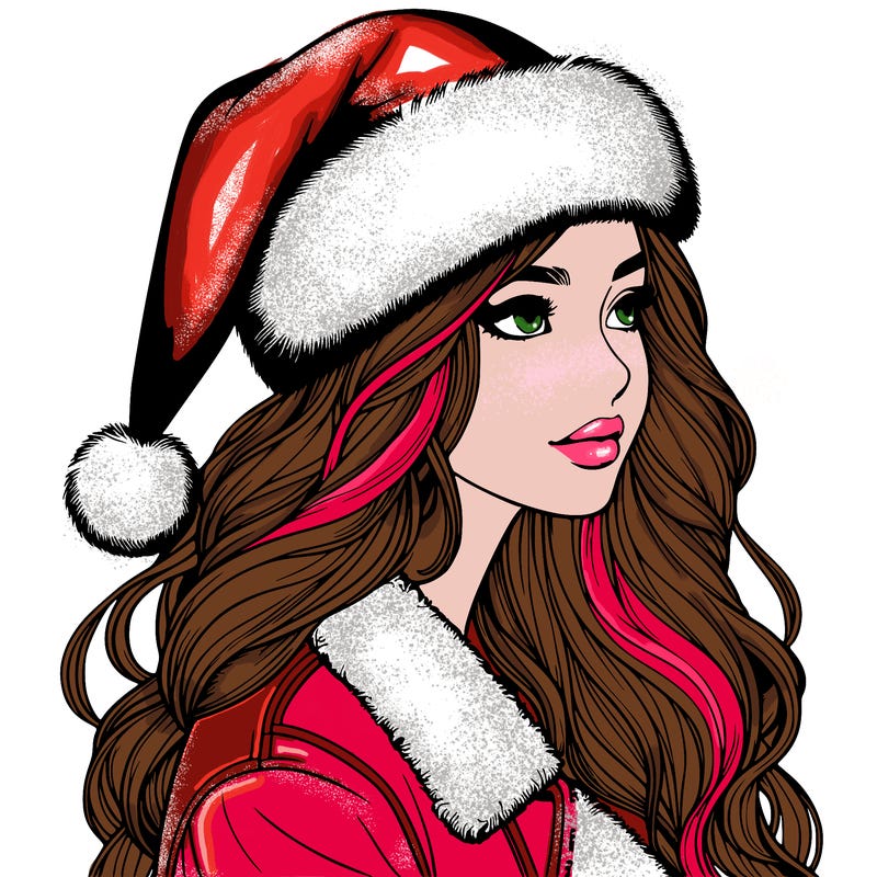 realistic girl in santa hat