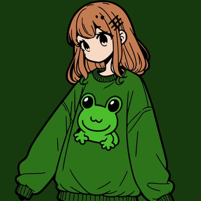 girl wearing frogging sweatshirt