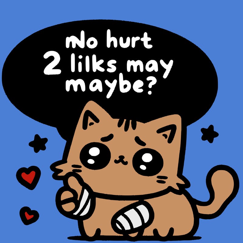 cute cat thats been hurt saiying 2 likes maybe