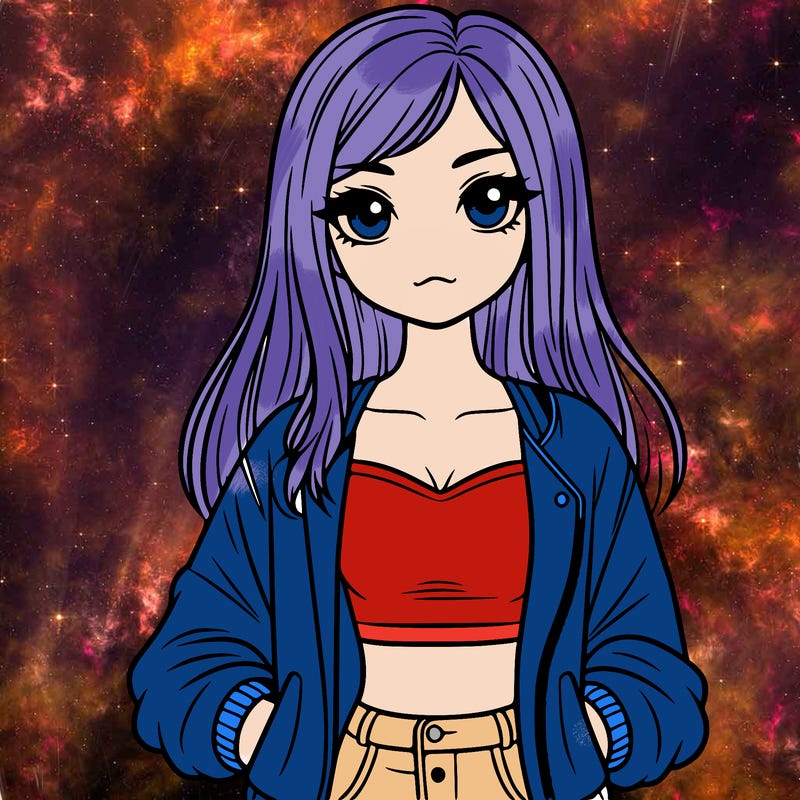 girl with long hair a crop top and a jacket