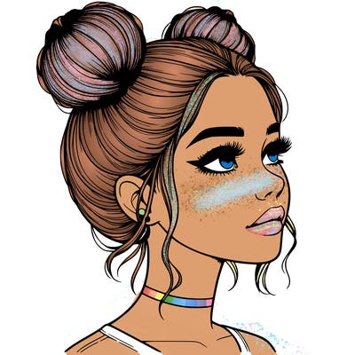 realistic girl with buns on the top of her head