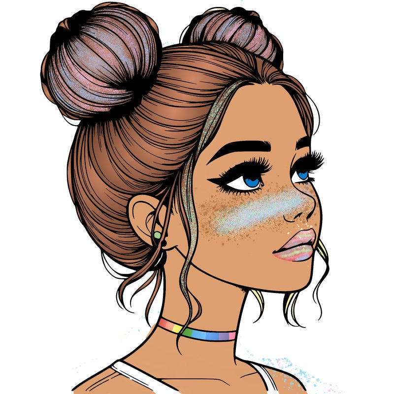 realistic girl with buns on the top of her head
