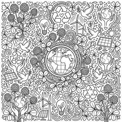 Dive into a world where nature meets sustainability with this enchanting wild clover and Earth Day coloring page. Featuring a delightful blend of botanical beauty and important eco-friendly symbols, it's perfect for celebrating our planet.