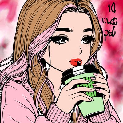 realistic girl drinking coffee
