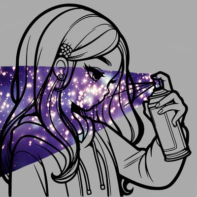 a realistic girl spray painting