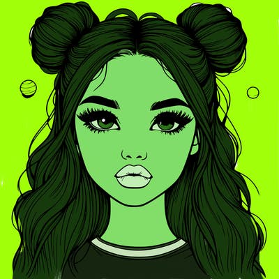realistic girl with spacebuns and lips