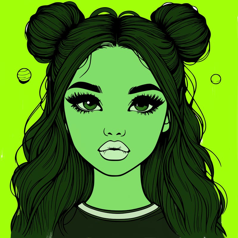 realistic girl with spacebuns and lips