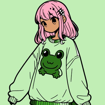 girl wearing frogging sweatshirt