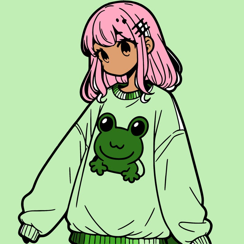 girl wearing frogging sweatshirt