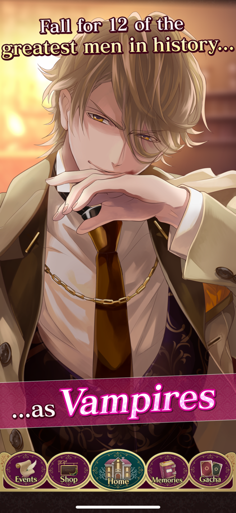 Ikemen Vampire Otome Gam‪e - Ilustración estilo anime de un apuesto personaje vampiro rubio del Ikemen Vampire Otome Game.