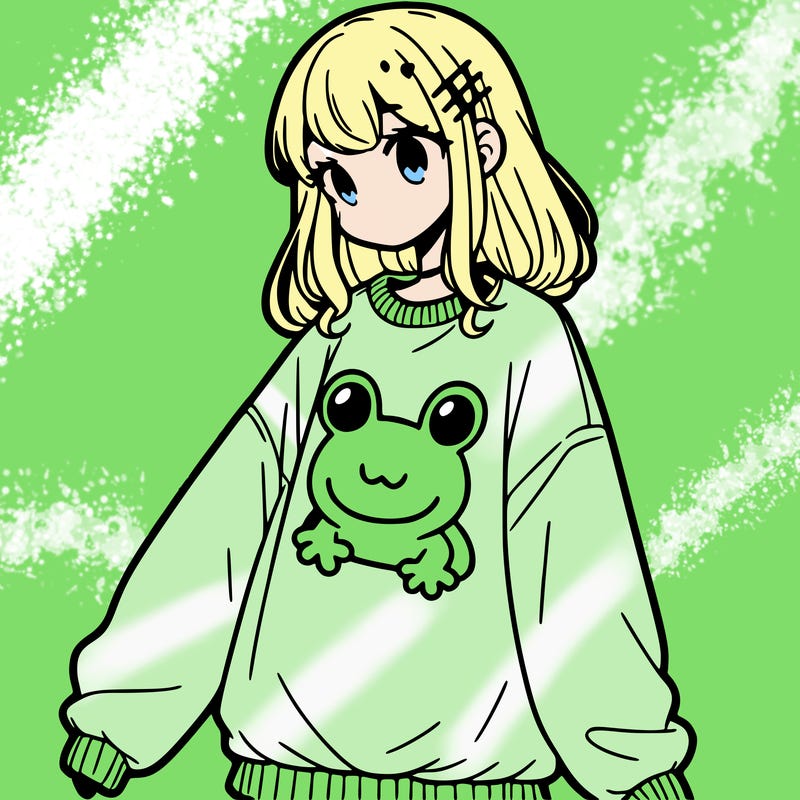 girl wearing frogging sweatshirt