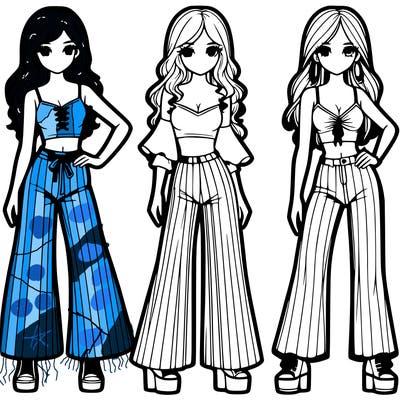 girls with flare pants and crop tops realistic