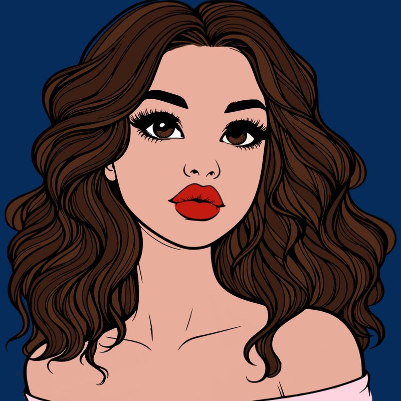 realistic girl with wavy hair and lips