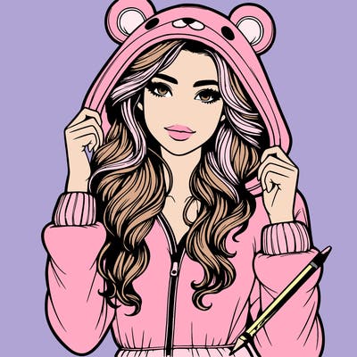 realistic beautiful girl wearing bear onesie