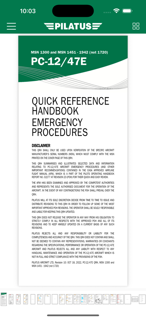 Pilatus PC-12 eQRH - Pilatus PC-12 Quick Reference Handbook emergency procedures cover page