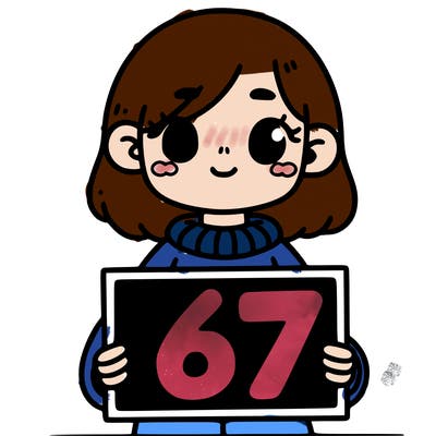 a girl holding a sign that says 67