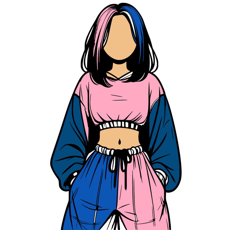 realistic girl faceless with baggy pants and a crop top