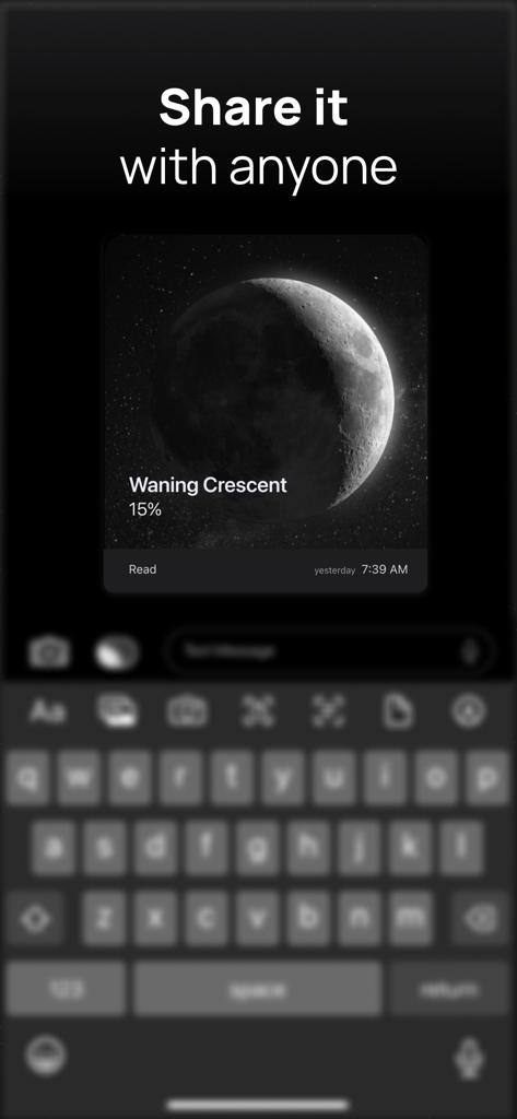 MOON - Current Moon Phase - Una fase lunare calante condivisa in una finestra di chat di iMessage