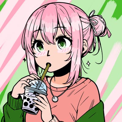 manga character drinking boba
