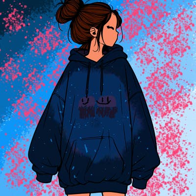 realistic girl with a oversized sweatshirt on and a bun