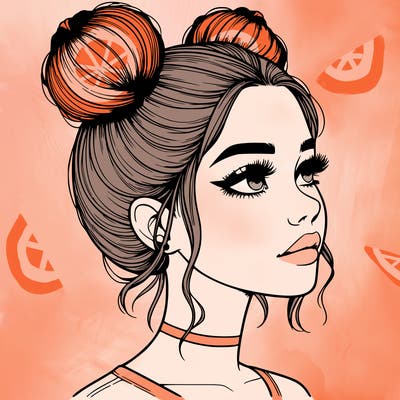 realistic girl with buns on the top of her head