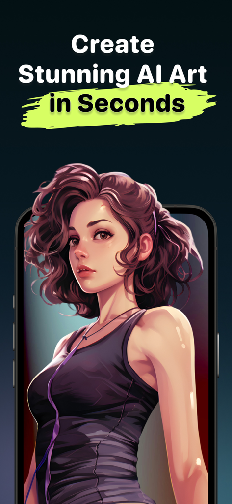 Un portrait stylisé en anime d'une femme sur l'écran d'un smartphone représentant de l'art généré par IA