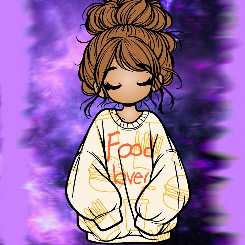 girl with baggy sweatshirt and messy bun