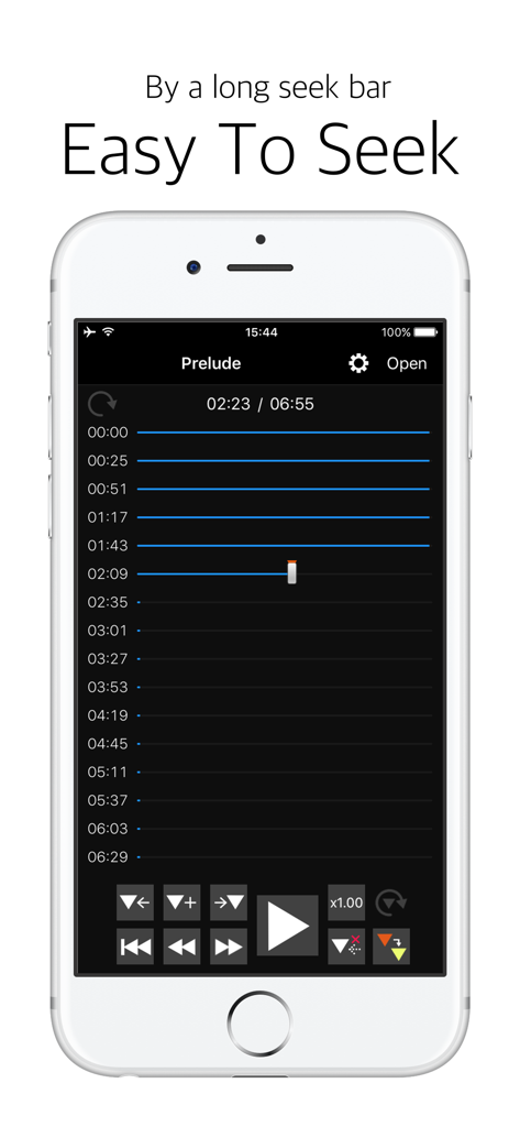 Audipo app interface with multiple seek bars for precise audio navigation